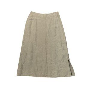 J Jill Womens Skirt Linen Silk Size 16 Maxi Sage Green Side Slit Buttons Style